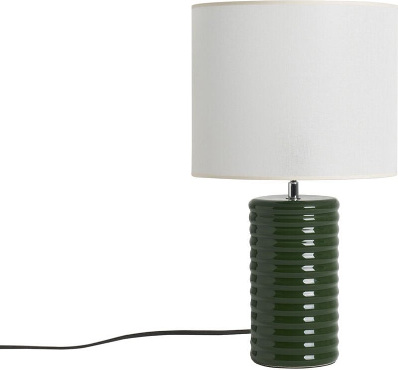 Tischleuchte aus emaillierter Keramik in Dunkelgrün mit écrufarbenem Lampenschirm H53 cm berro