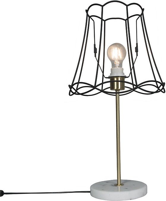 Thumbnail - Retro Tischlampe Messing mit Granny-Lampenschirm schwarz 30 cm - Kaso