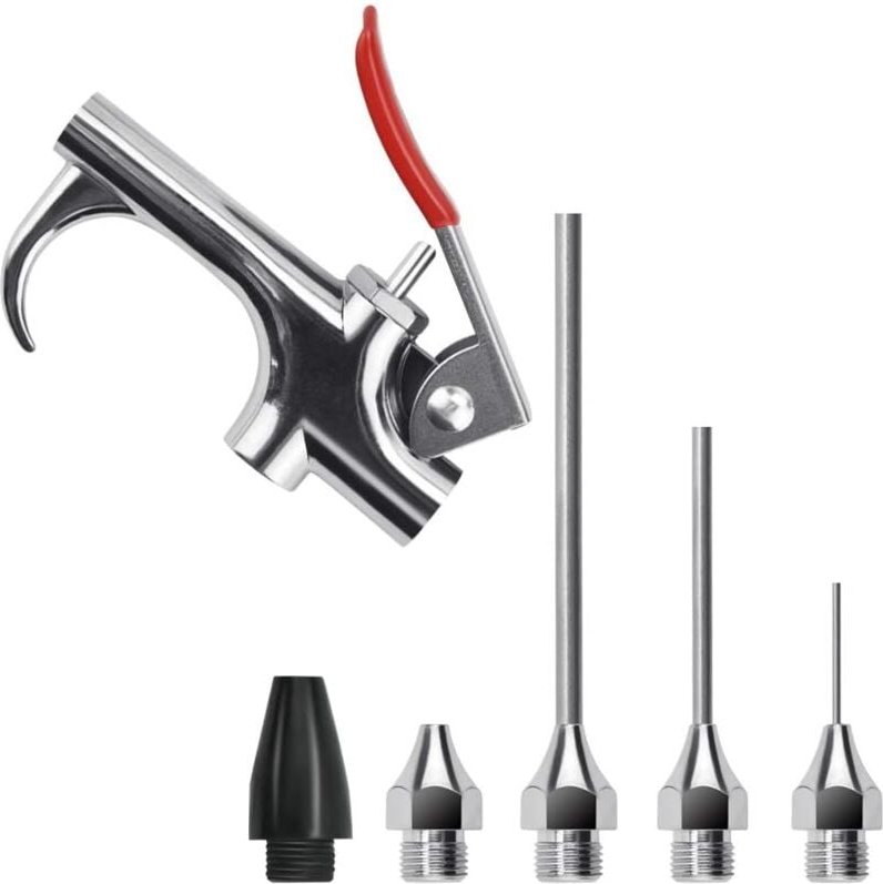 Luftpistolen-Set mit 5 austauschbaren Düsen, Druckluftpistole aus Zinklegierung, Luftkompressor-Blaspistolen-Set für