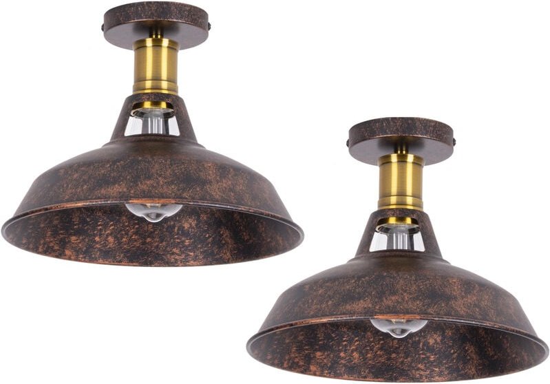 Deckenlampe Industriell Vintage Deckenleuchte Eisen 27cm Lampenschirm Rost Lampe für Flur, Balkon, Treppe - 2 Pack