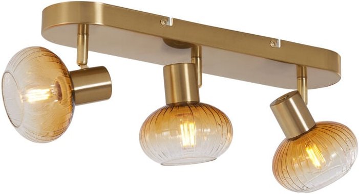 Runde Deckenleuchte Gold mit Bernsteinglas 3-flammig - Teddy