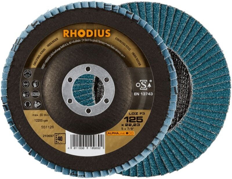 Rhodius Abrasives - rhodius lgz F3, 10 Stück, 125 mm, Korn 40, Fächerschleifscheibe