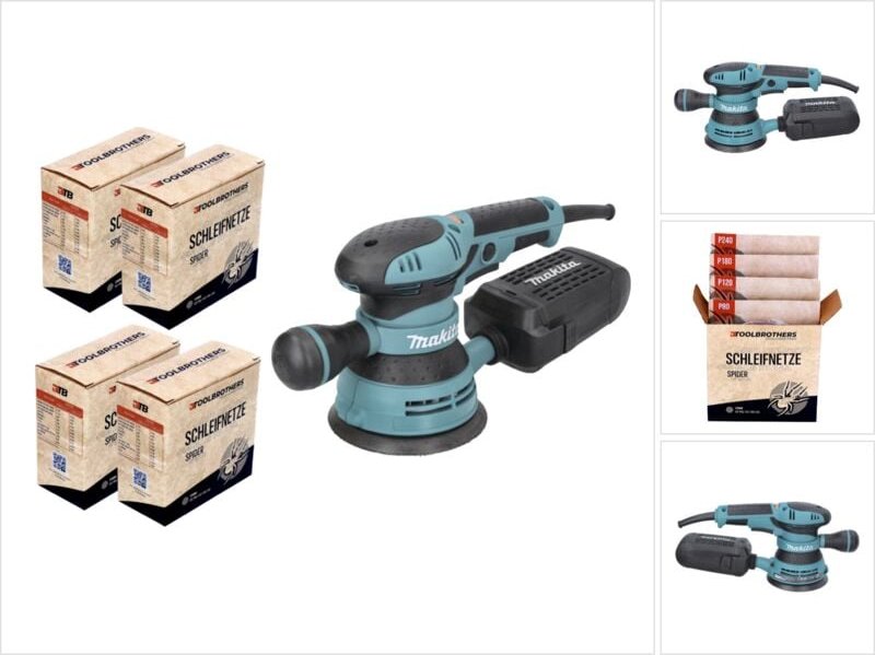 Bo 5041 Exzenterschleifer / Schleifmaschine 300 w 125 mm + 4x Toolbrothers spider Netzschleifmittel Set - Makita