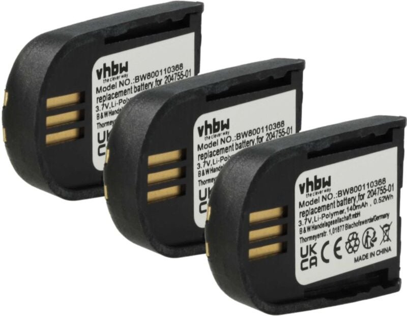 vhbw 3x Akku Ersatz für Plantronics 204755-01, 82742-01, 84598-01 für Wireless Headset Kopfhörer (140 mAh, 3,7 V, Li-Pol...