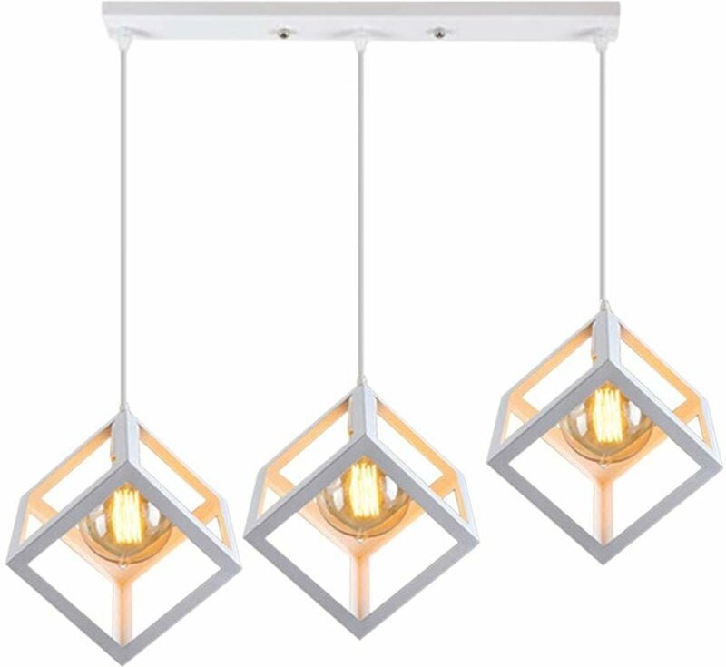 Retro Kronleuchter Industriell E27 3-flammige Deckenleuchte Geometrisch Pendelleuchte für Schlafzimmer Wohnzimmer Weiß