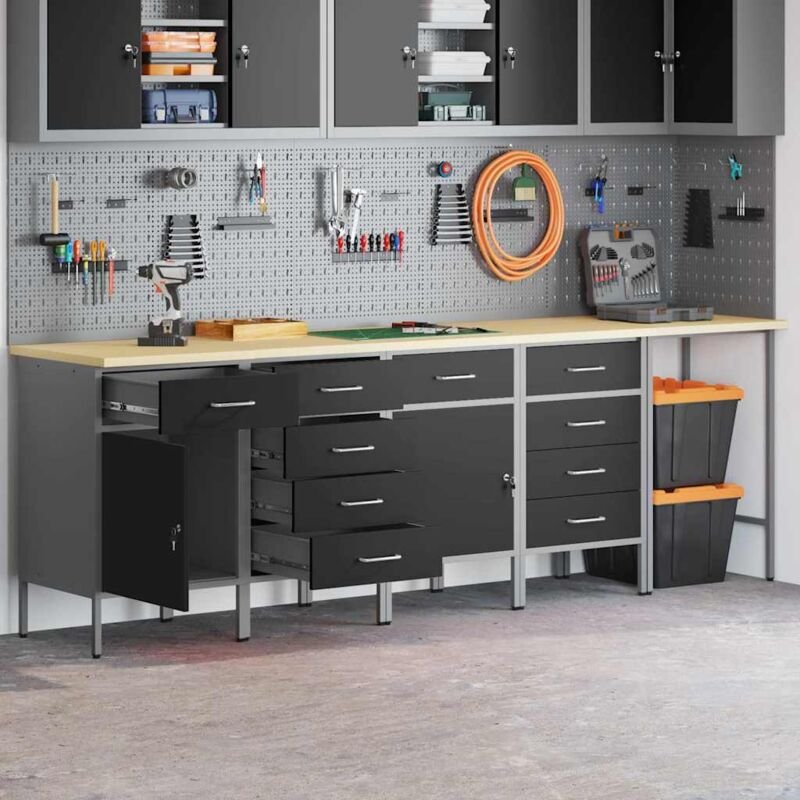 vidaXL Werkbank 5 pcs Schwarz 255 x 55 x 85 cm Holzwerkstoff