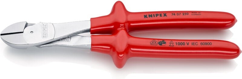 74 07 250 Kraft-Seitenschneider tauchisoliert, vde verchromt 250 mm - Knipex