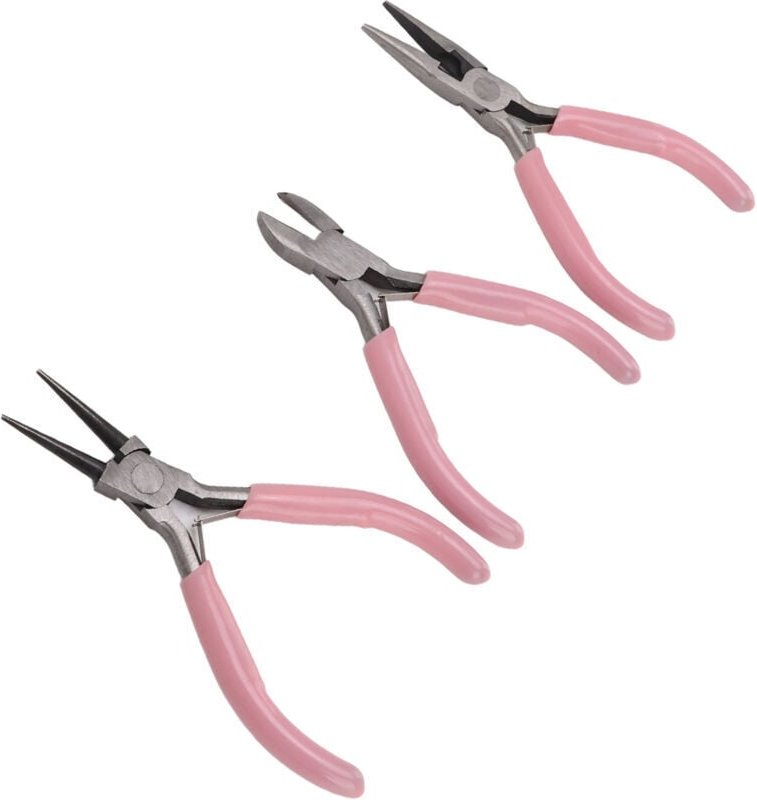 3-teiliges Schmuckzangen-Set mit Rosennadel, runder, abgeschrägter Spitze, Karbonstahl, robust und langlebig, Zangen-Set...