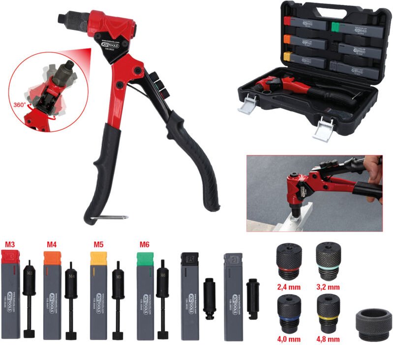 3 in 1 Handnietzangen-Satz, drehbar, 12-tlg. - Ks Tools