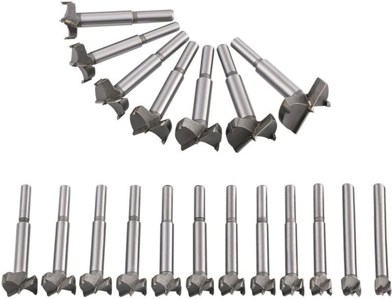 19-teiliges Holzbohrer-Set (10 mm – 40 mm) mit Hartmetallbohrern, zum Einbau von runden Türen und Schubladen, Formbohrer...