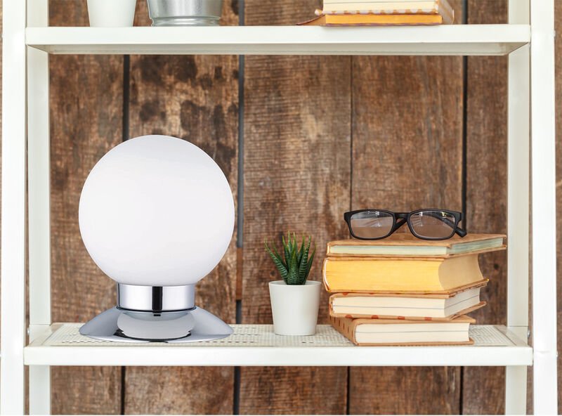 Defibrico - led Tischleuchte princess Chrom Glasschirm Weiß dimmbar Touch Sensor, Höhe 13cm