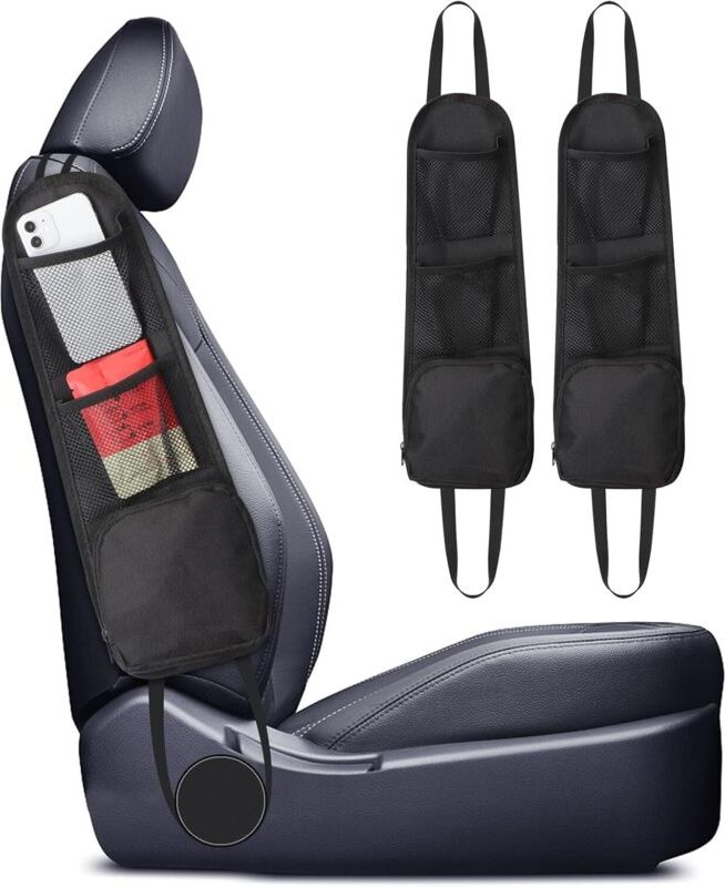 2-teiliger Auto-Seitenorganizer, Aufbewahrungsmöglichkeit für Zubehör am Vordersitz, Schwarz