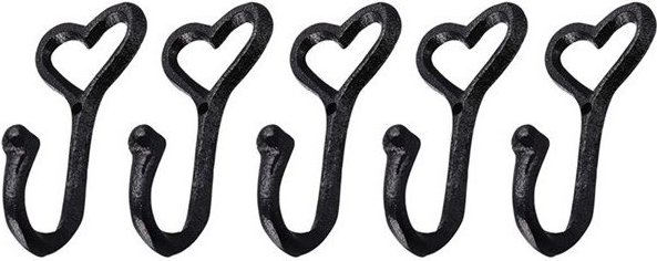 Linghhang - Robuste Kleiderhaken, 5 herzförmige Wandhaken aus Gusseisen zum Aufhängen von Mänteln, rostfreie schwarze Ha...