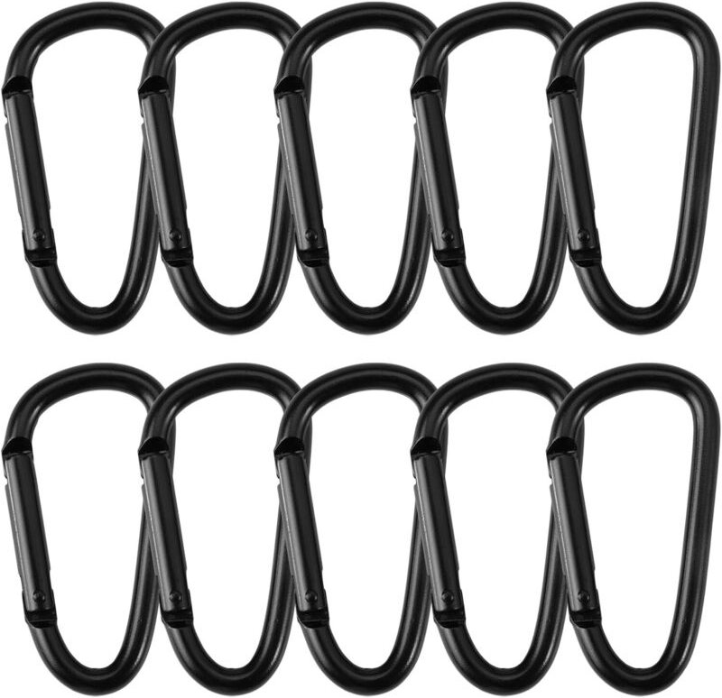 10er-Pack schwarze Aluminium-Karabiner, 75 mm große, korrosionsbeständige Karabiner mit Federhaken, D-Form, für Wasserfl...