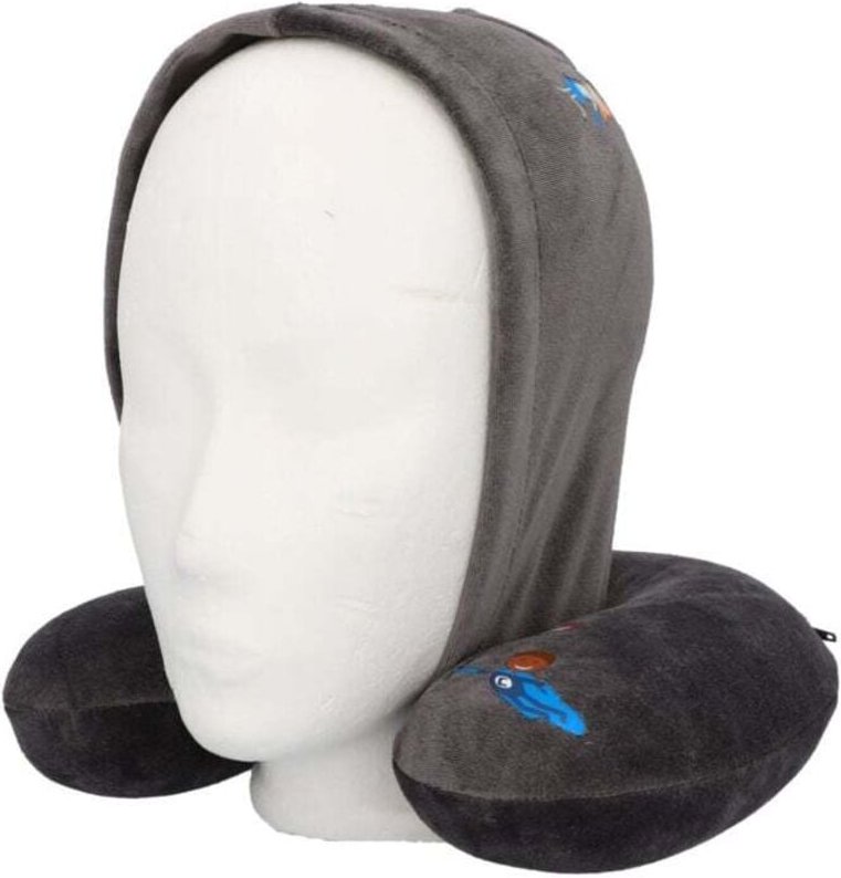 Cartrend - Kids Nackenkissen mit Kapuze grau Nackenstütze/ Nackenkissen