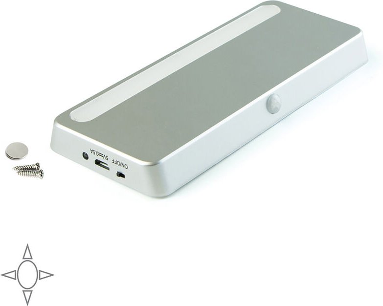 Emuca USB wiederaufladbare LED-Leuchte Kraz mit Bewegungssensor, natürliches weißes Licht 4.000K, Kunststoff, Metallisch...