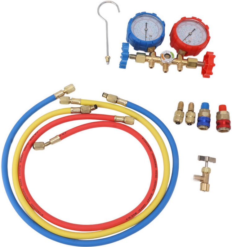 R410 22 134A Klimaanlagen-Druckmanometer, 3-Wege, Diagnose-Klimaanlagen-Manometer-Schlauchbaugruppe zum Befüllen mit Käl...