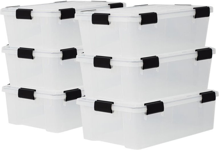 Iris Ohyama - Luftdichte Kunststoff-Aufbewahrungsboxen mit Deckel, 30L, 6er-Set, Transparent, Hermetischer wasserdichter...