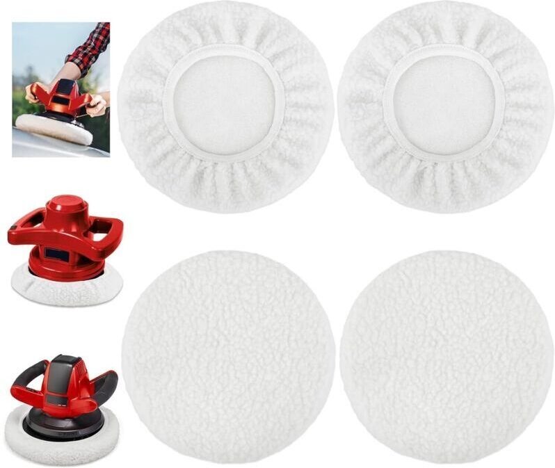 Set mit 4 Lammwoll-Polierpads für Exzenterpoliermaschinen, 220–250 mm