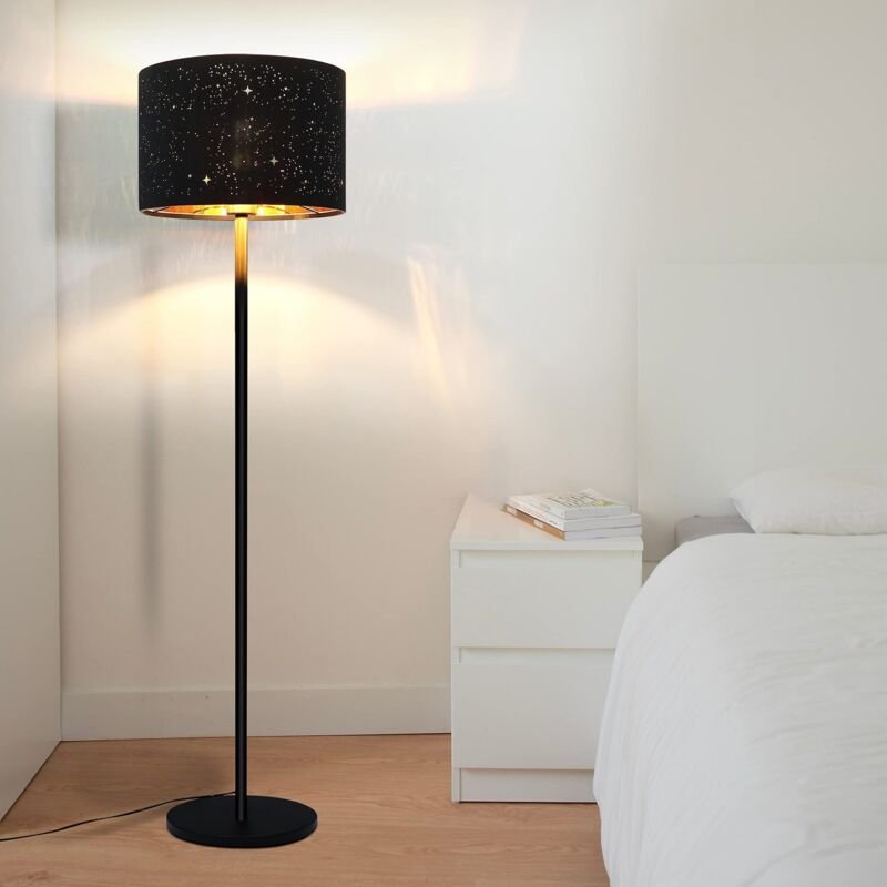 Stehlampe Modern Wohnzimmer Stehleuchte - Standleuchte aus Stoff mit E27 Fassung Max. 40W Schwarz Gold Stern Design Lamp...