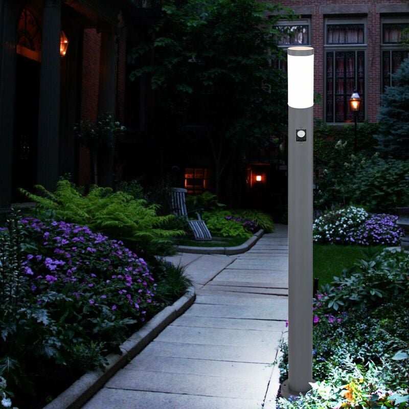 Garten Steh Lampe Außen Beleuchtung Edelstahl Bewegungsmelder Säule anthrazit Terrassen Wege Leuchte im Set inkl. led Le...