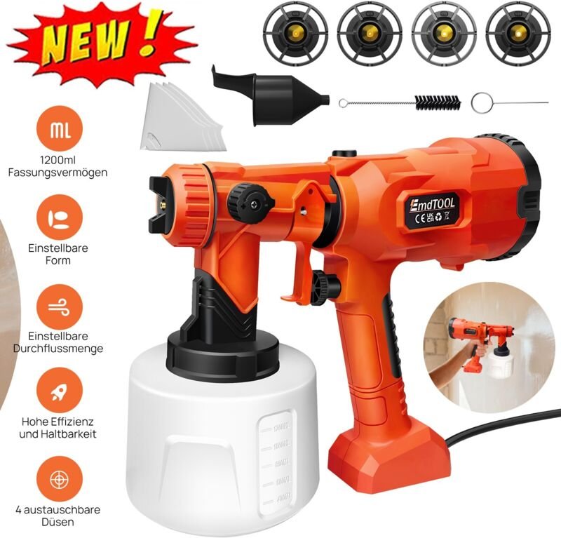 1200ml 1600W Farbsprühsystem Wandfarbe Farbsprühgerät Spritzpistole Tool