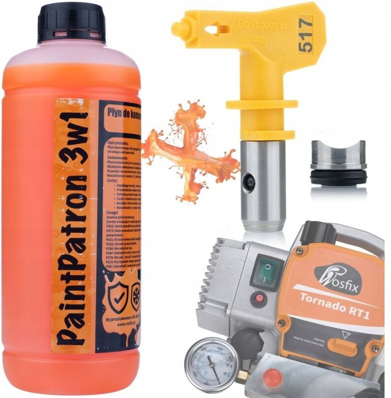 Rosfix PaintPatron 3w1 1L + Ultra Spray Model 517 – Konservierungs- und Reinigungsflüssigkeit + Farbdüse Schützt vor Kor...