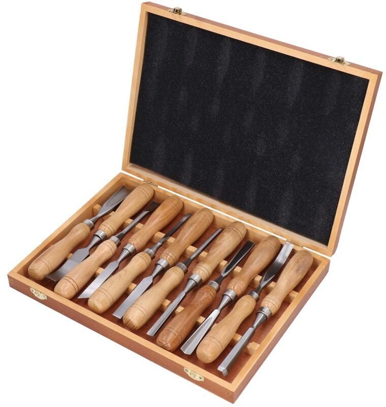 Set mit 12 Holzschnitzwerkzeugen, CRV-Klinge, Holzgriff, Gravurmeißel-Set für DIY-Bastelarbeiten