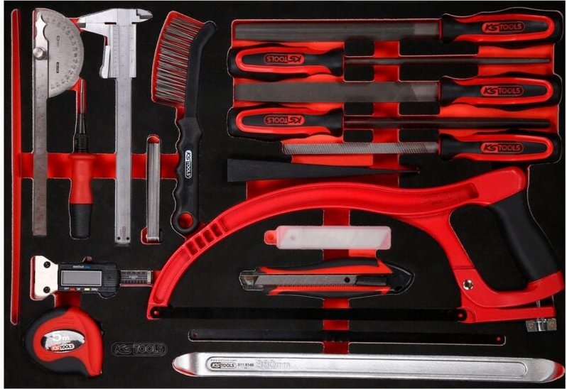 Ks Tools Messwerkzeuge- / und Feilen-Satz in Schuamstoffeinlage, 28-tlg.