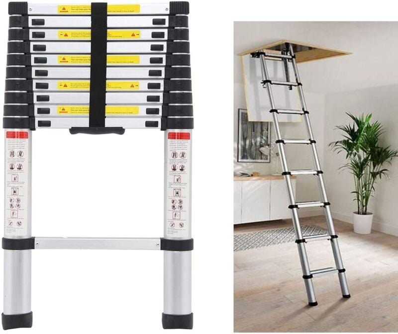 Thumbnail - 10.5FT Alu Teleskopleiter 3.2M Ausziehbare Leiter, Klappleiter Stehleiter Rutschfester, aus hochwertigem Aluminium, Ausz...