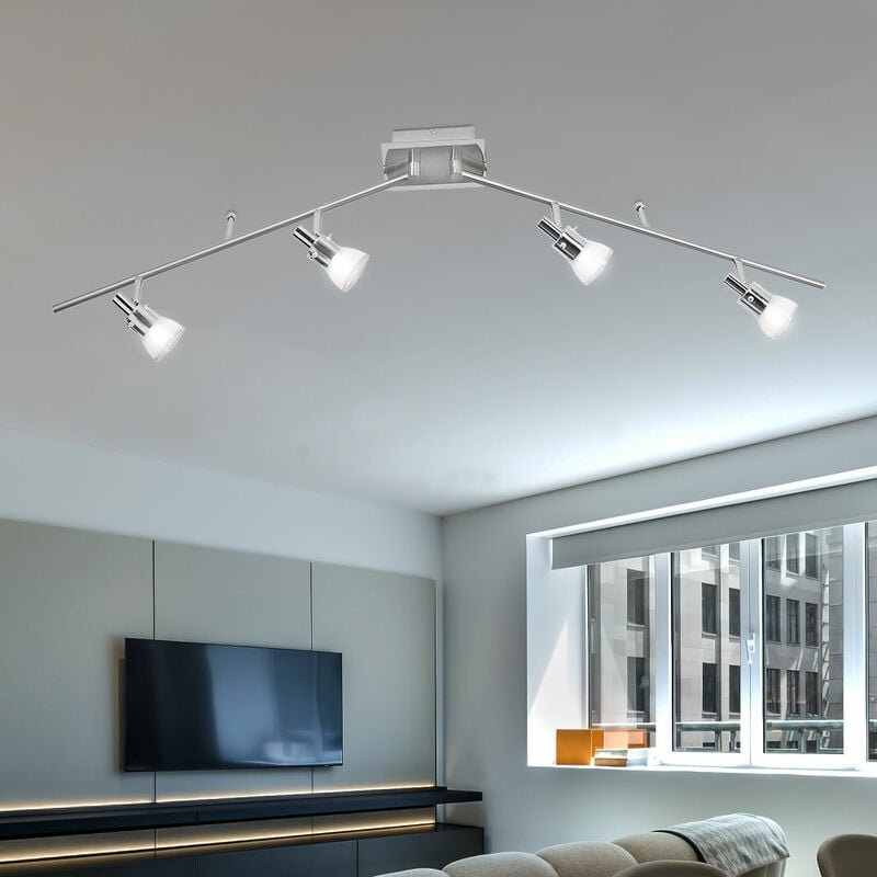 Spotleiste Deckenleuchte verstellbar Wohnzimmerleuchte led Deckenlampe silber, bewegliche Lampenarme und Glasspots, 4x5W...