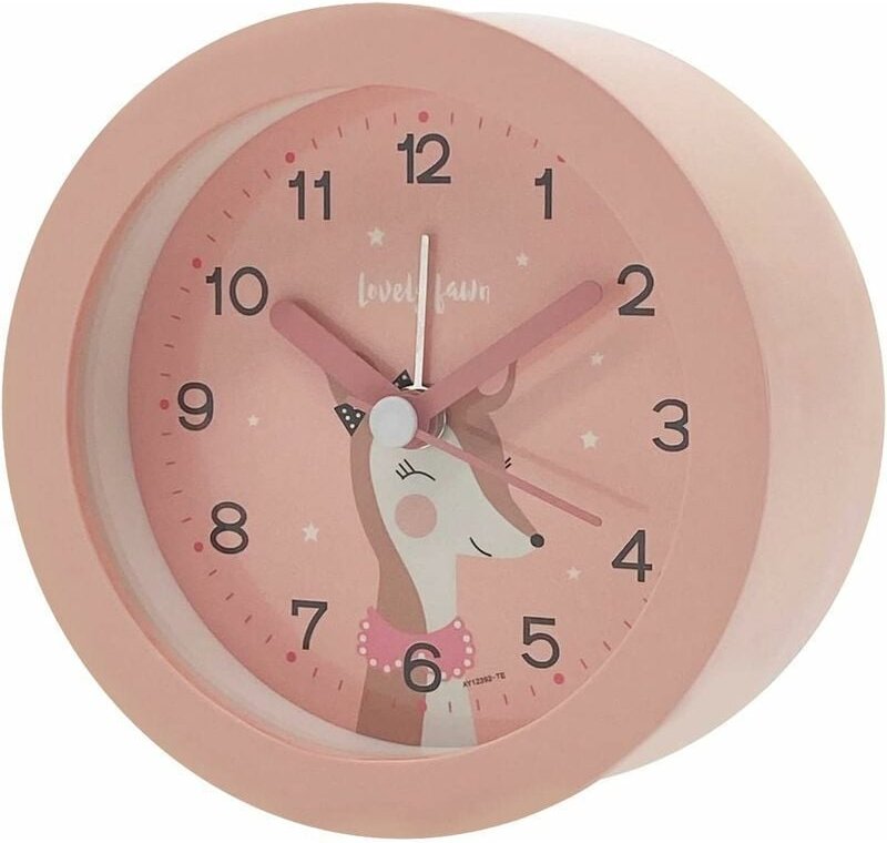 Ymyny - Rosa Hirschmädchen-Wecker für Kinder, leiser analoger Wecker, süßer Kinderwecker mit Nachtlicht, runder digitale...