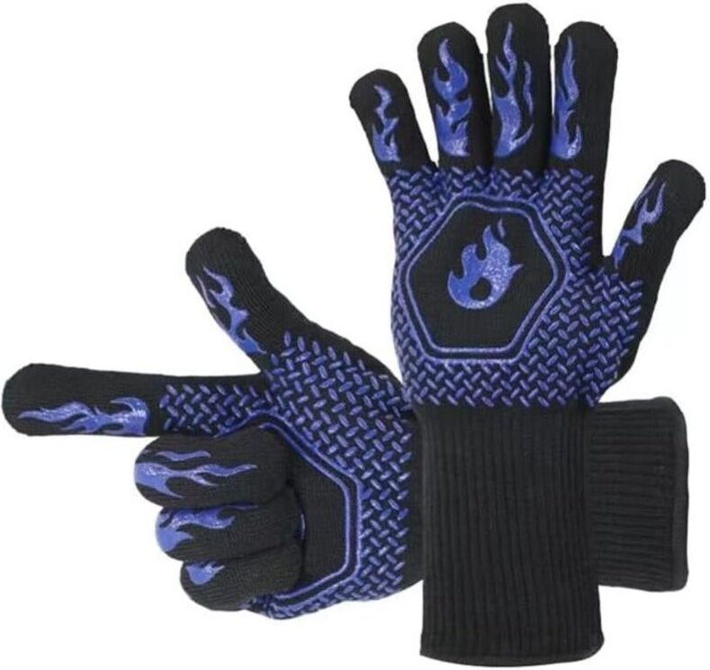Grillhandschuhe bis 800 °C, beständig gegen starke Rauchentwicklung, extrem hitzebeständige Kochhandschuhe (blau)