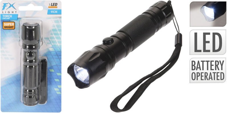 Schwarze Aluminium-Taschenlampe 11 cm, 45 Lumen Fx Light