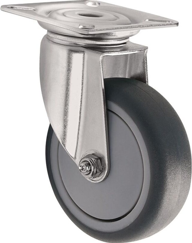 Lenkrolle Rad-Ø 75 mm Tragfähigkeit 75 kg mit Anschraubplatte Gummi grau