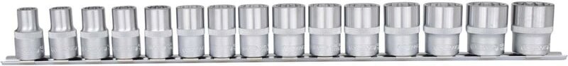 1/2' 12-kant-Stecknuss-Satz, 15-tlg, 10-24mm