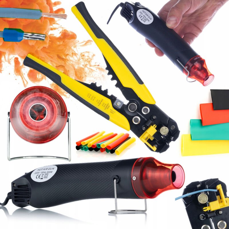 Rosfix Set Heißluftpistole 300W + Abisolierzange mit Crimpfunktion + Schrumpfschlauch 164-tlg. – Für Elektronik, Kabelre...