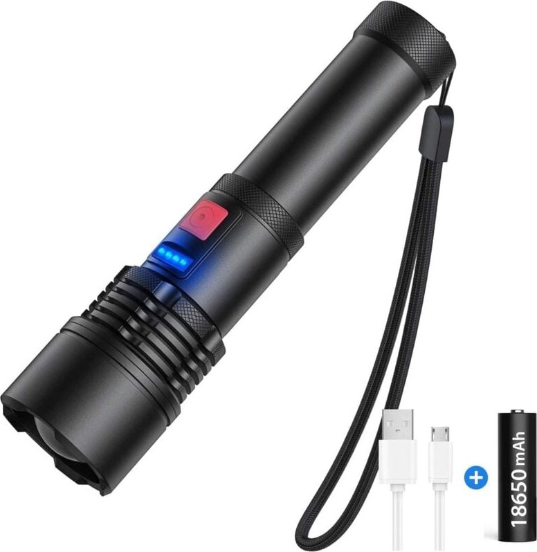 Memkey - Wiederaufladbare Taschenlampe, 3000 Lumen, extrem leistungsstarke LED-Taschenlampe, 500 m zoombare Entfernung, ...