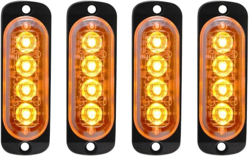 4 x 12–24 V schlanke Notfall-Blitzleuchten – 4 blinkende LEDs für Lkw, Motorräder, Pkw, gelb