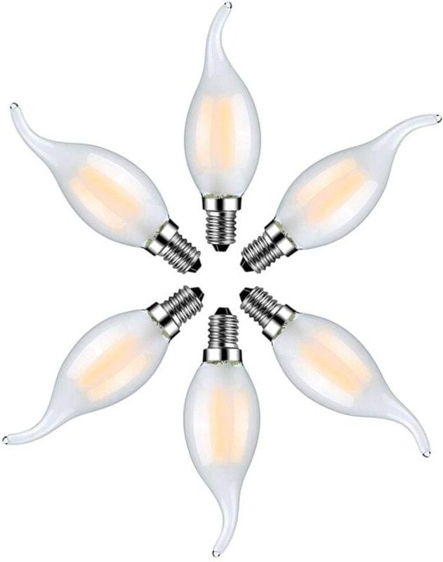 Memkey - Set mit 6 LED-Flammenbirnen E14, 4 w, warmweiß, 2700 k, Glühfaden-Kerzenbirnen für Kronleuchter, Milchglas