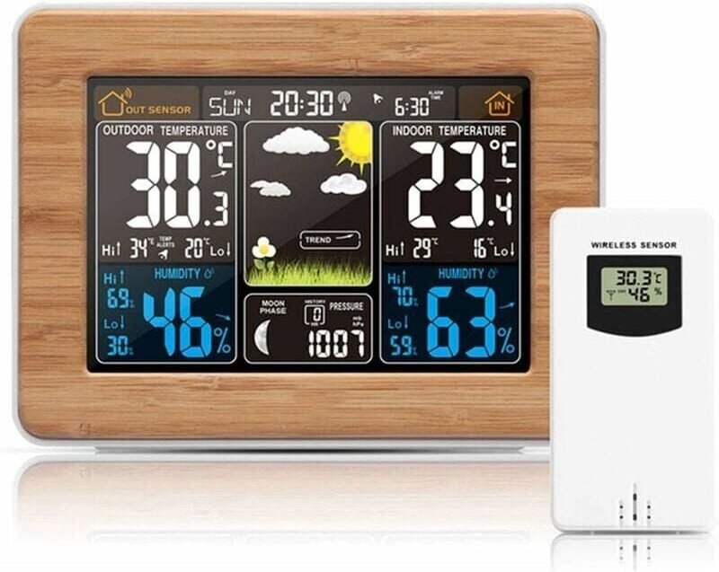 Station météo sans Fil avec capteur extérieur – avec Heure, Date, température, humidité, baromètre, Alarme, Affichage de...