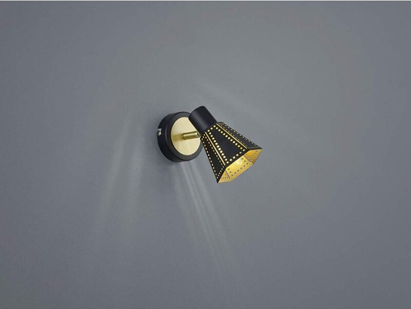 Wandleuchte mit verstellbarem Spot Wandlampe schwarz gold Bettleuchte, Metall, Dekorstanzungen, E14, LxH 9,5x17 cm, Trio...
