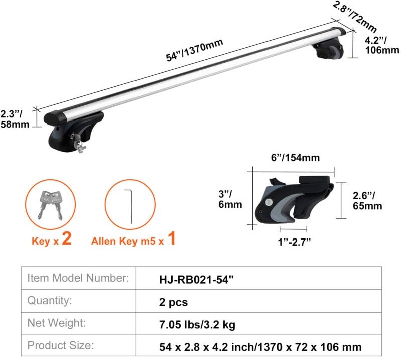 Thumbnail - Mophorn Universal Dachgepäckträger Querträger 54“ Aluminium Querträger, Fit Erhöhte Seitenschiene mit Lücke - 200 lbs Tr...