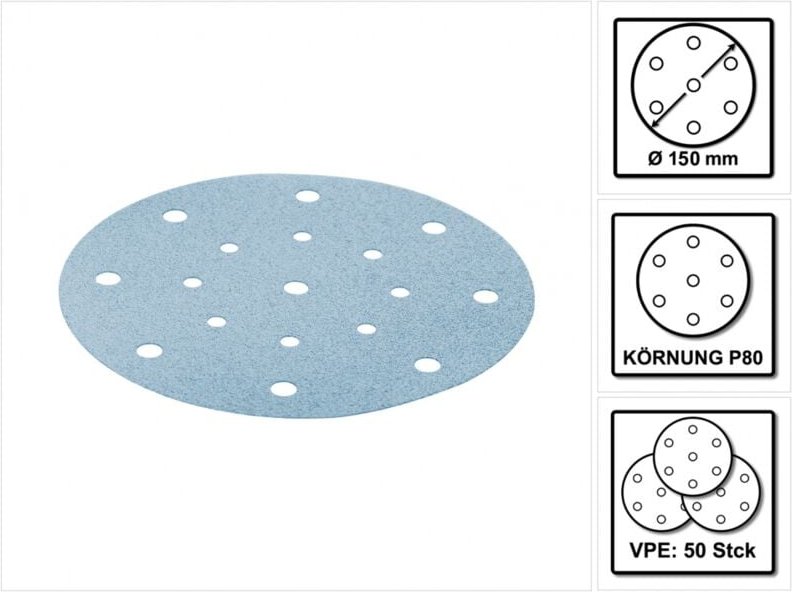 Stf D150/16 Schleifscheiben 150 mm Granat P80 gr / 50 Stück ( 496977 ) - Festool