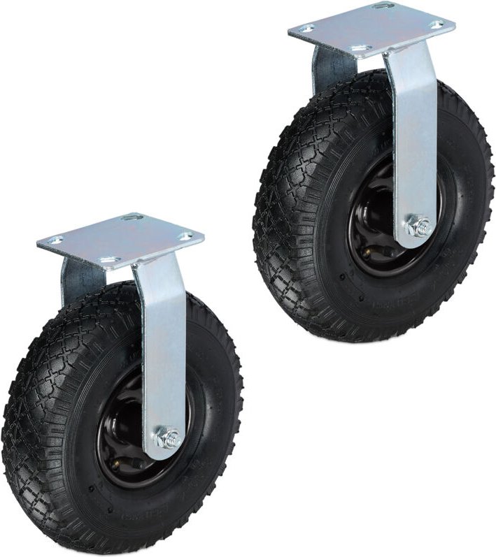 Relaxdays Bockrollen 2er Set, luftbereift 3.00-4, Schwerlastrad, Transportrolle mit Stahlplatte, bis 120 kg, schwarz