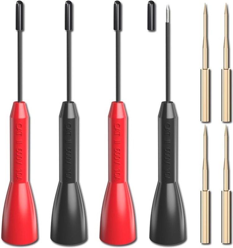 Thumbnail - Dolaso - Testsondensatz, 4 zerstörungsfreie Rücksonden 600 V/10 a und 4 präzise vergoldete scharfe Sonden für 2-mm-Multi...