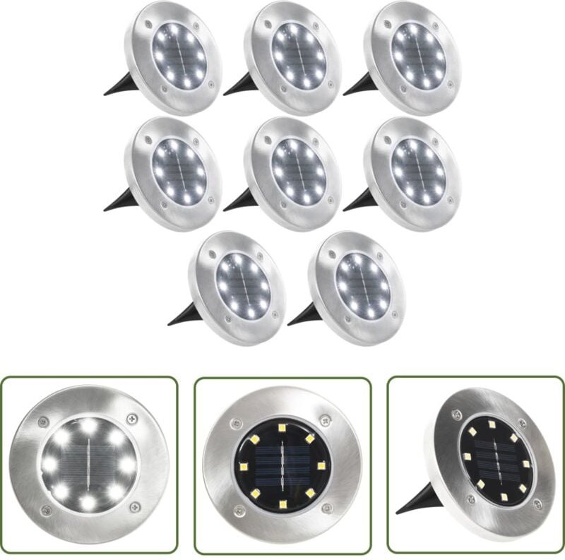 Solar-Bodenleuchten 8 Stk. led Weiß - Solarlaternen - Outdoor Beleuchtung - Gartenbeleuchtung - led Lichterkette - Wasse...