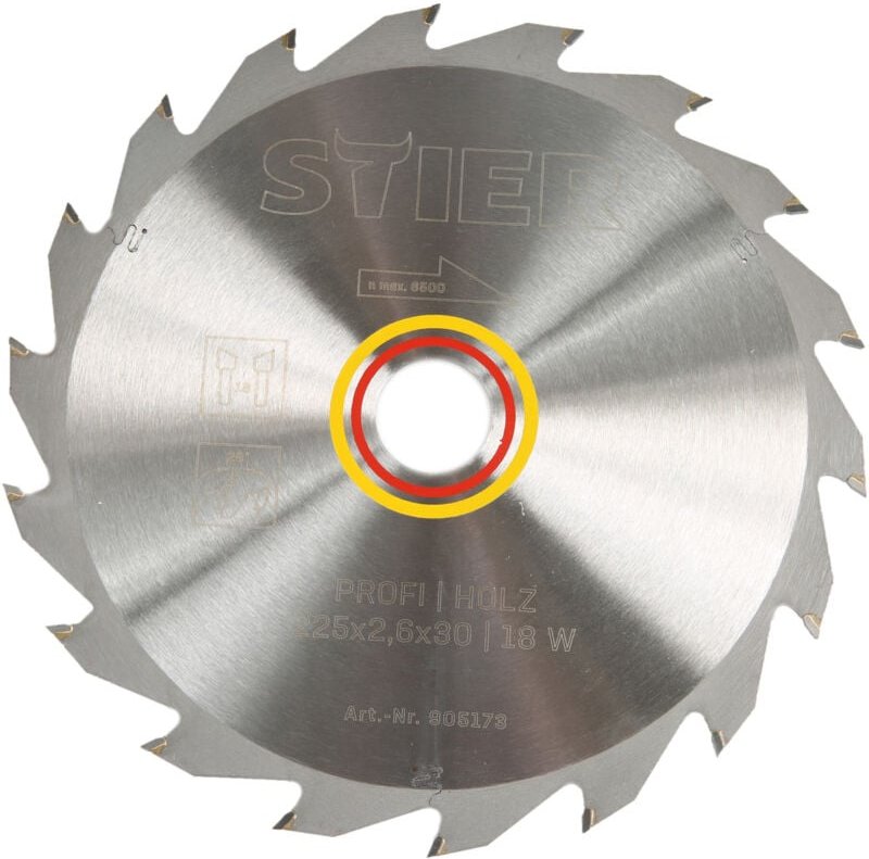Profi Kreissägeblatt, für Tischkreissägen, Holz, 225x2,6x30, 18 Wechselzähne, gehärtet, 28° Spanwinkel - Stier