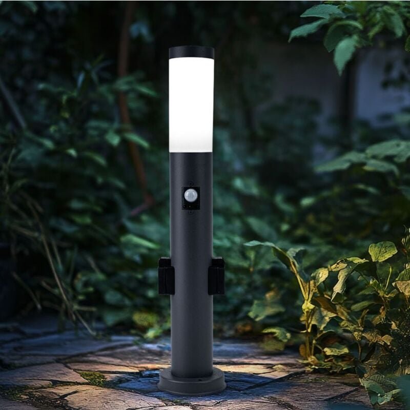 Außenleuchte led Stehleuchte mit Bewegungsmelder Edelstahl Wegeleuchte Sockelleuchte Gartenleuchte anthrazit, mit 2 Stec...