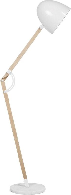 Stehlampe Weiß Metall 175 cm Arm und Schirm verstallbar Holzgestell Marmorfuß langes Kabel mit Schalter Industrie Design